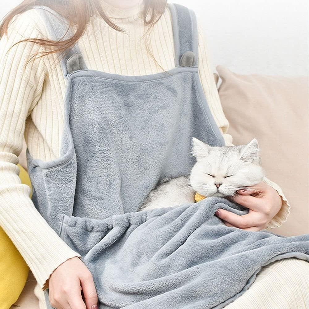Pet Carrier Apron with Sleeping Pocket, Portable Hands Free Shoulder Front Cat Sling Carrier Bag Soft Breathable Cotton Accompany Carrier Pouch for Small Dog and Cat