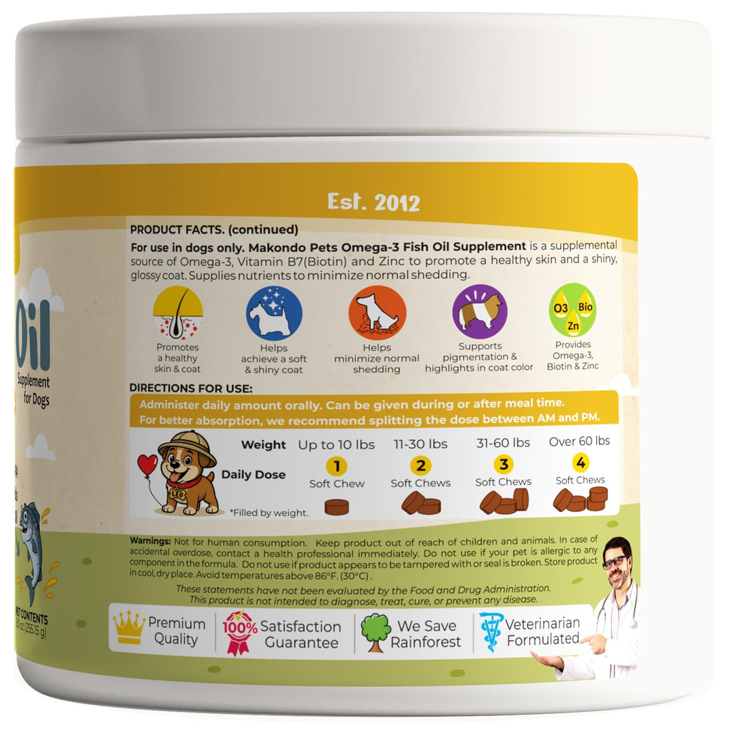 Omega 3 for Dogs 120 Fish Oil Treats for Shedding Dog Allergy Chews Skin and Coat Supplement Itch Relief Hot Spots Joint Health EPA & DHA Fatty Acids Biotin Puppy Salmon Oil Soft Chews