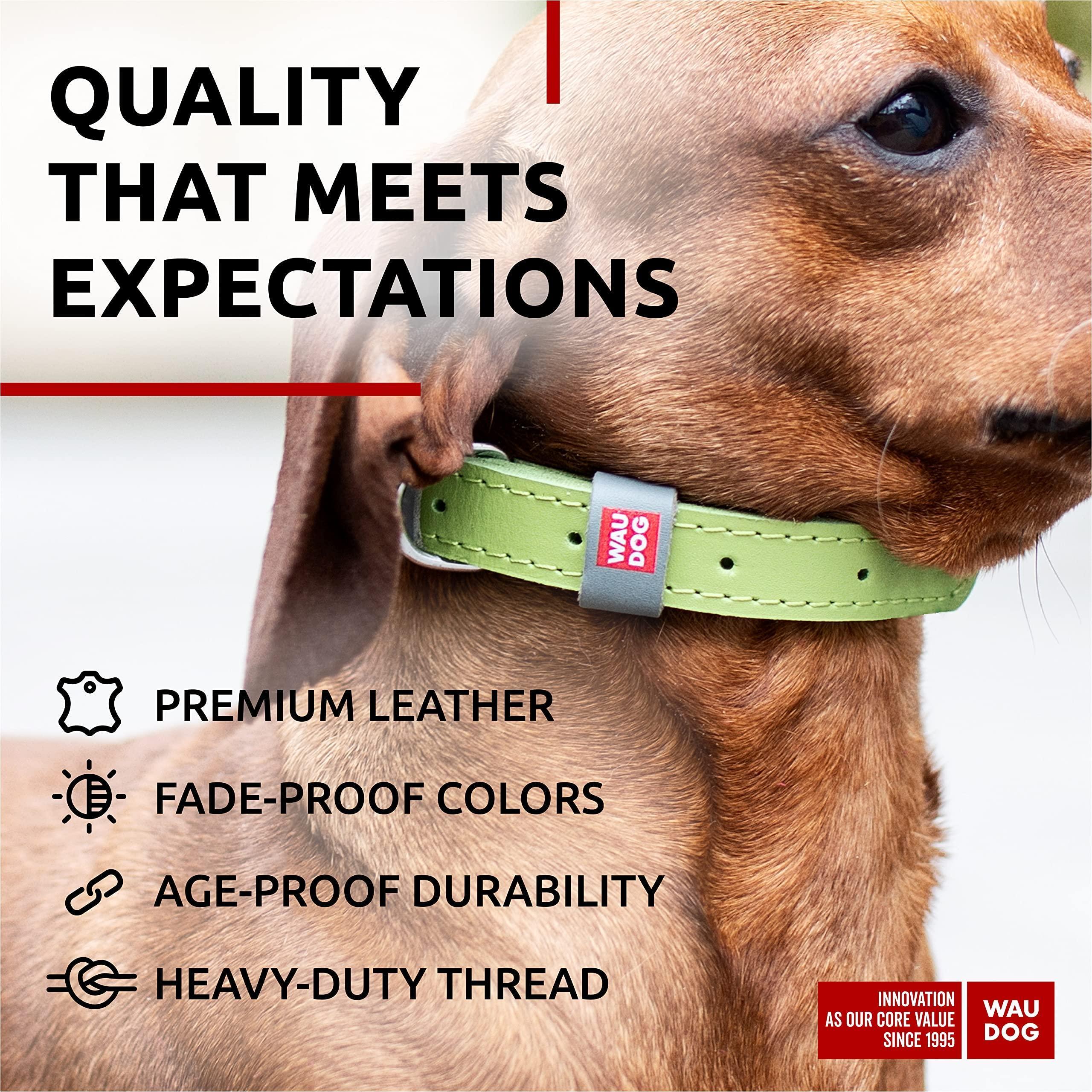 WAUDOG Long Lasting Leather Dog Collar for Large Dogs Medium & Small Dogs Adjustable Classic Puppy Collars for Large Breed Dogs Boy & Girl Dog Collars with Durable Buckle D Ring & QR Dog Tag