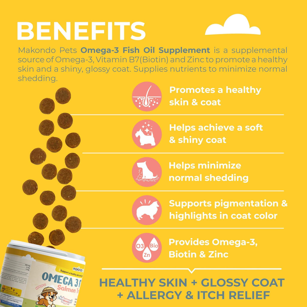Omega 3 for Dogs 120 Fish Oil Treats for Shedding Dog Allergy Chews Skin and Coat Supplement Itch Relief Hot Spots Joint Health EPA & DHA Fatty Acids Biotin Puppy Salmon Oil Soft Chews