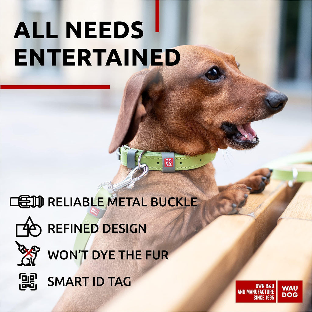 WAUDOG Long Lasting Leather Dog Collar for Large Dogs Medium & Small Dogs Adjustable Classic Puppy Collars for Large Breed Dogs Boy & Girl Dog Collars with Durable Buckle D Ring & QR Dog Tag