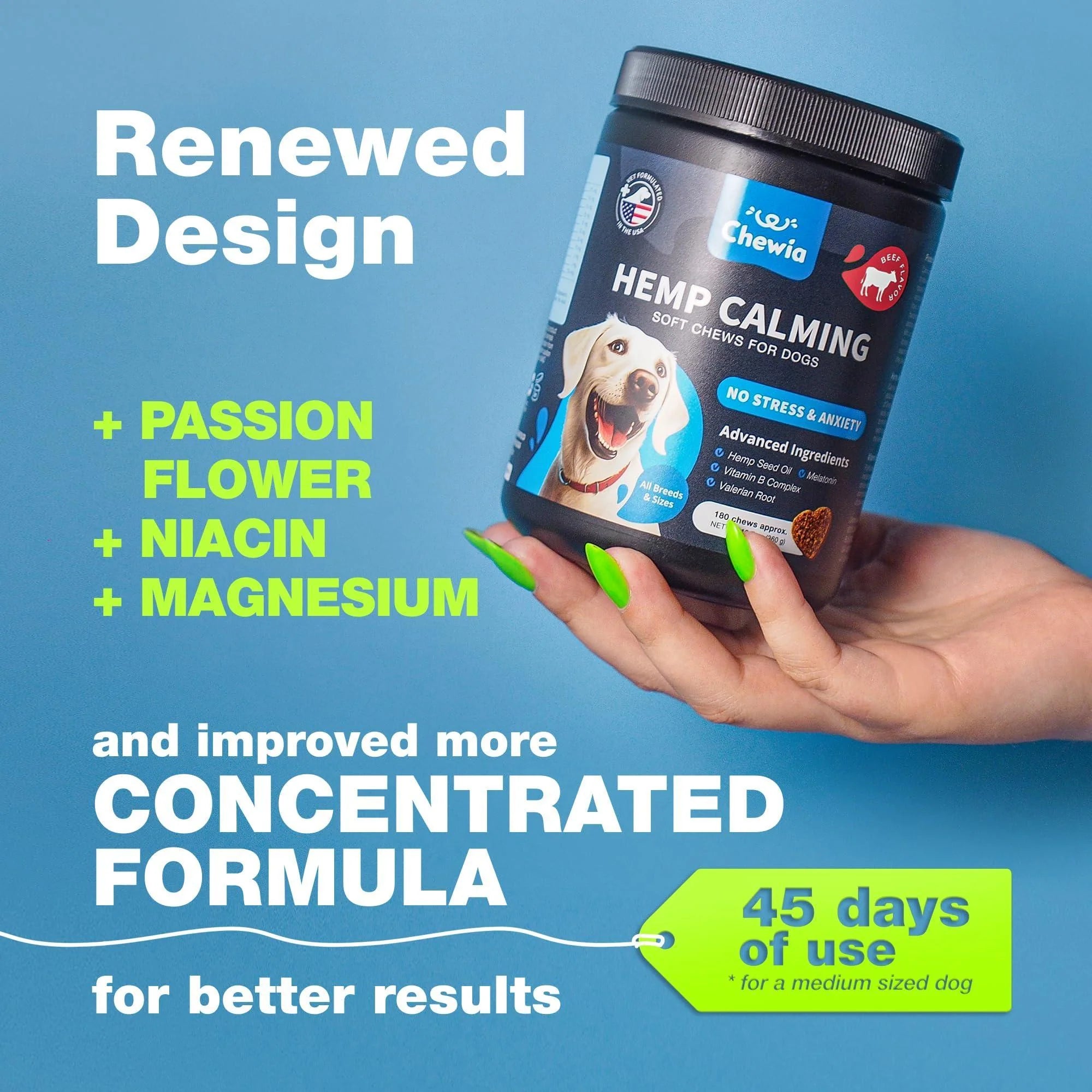 Hemp Calming Chews for Dogs Anxiety Relief for Dogs with L Theanine Chamomile