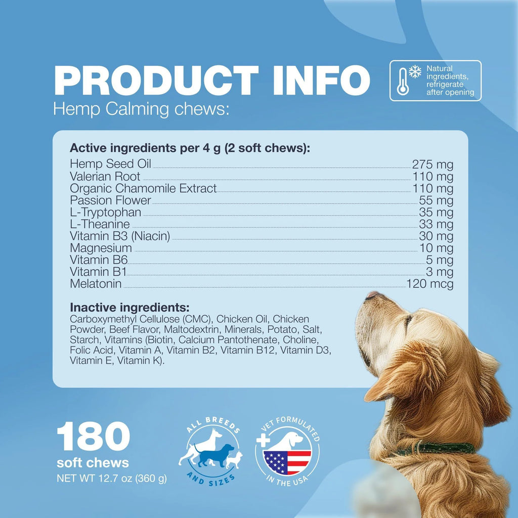 Hemp Calming Chews for Dogs Anxiety Relief for Dogs with L Theanine Chamomile