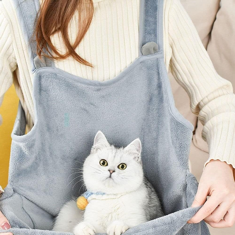 Pet Carrier Apron with Sleeping Pocket, Portable Hands Free Shoulder Front Cat Sling Carrier Bag Soft Breathable Cotton Accompany Carrier Pouch for Small Dog and Cat
