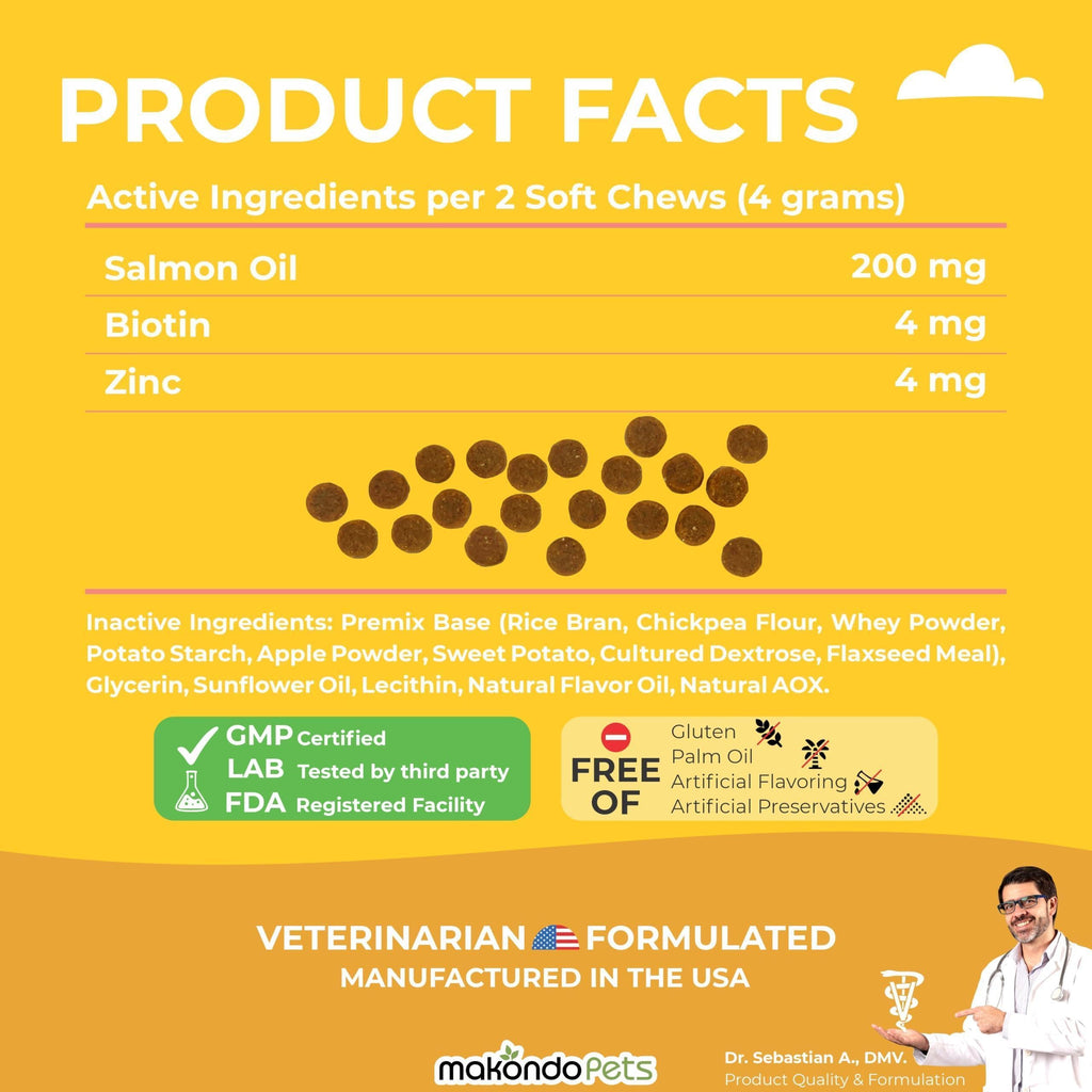 Omega 3 for Dogs 120 Fish Oil Treats for Shedding Dog Allergy Chews Skin and Coat Supplement Itch Relief Hot Spots Joint Health EPA & DHA Fatty Acids Biotin Puppy Salmon Oil Soft Chews