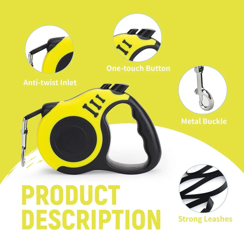 Dog Leash Automatic Telescopic Tractor Dog Tape, Pet Tape 10/16 FT Durable and Convenient, with Folding Bowl, Dispenser, Rubbish Bags, Suitable for Small and Medium Dogs