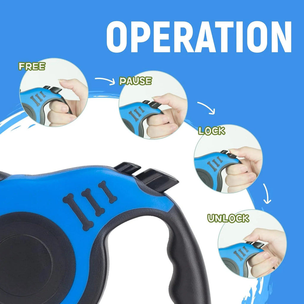 Dog Leash Automatic Telescopic Tractor Dog Tape, Pet Tape 10/16 FT Durable and Convenient, with Folding Bowl, Dispenser, Rubbish Bags, Suitable for Small and Medium Dogs