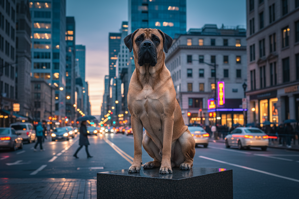 Mastiff with urban background